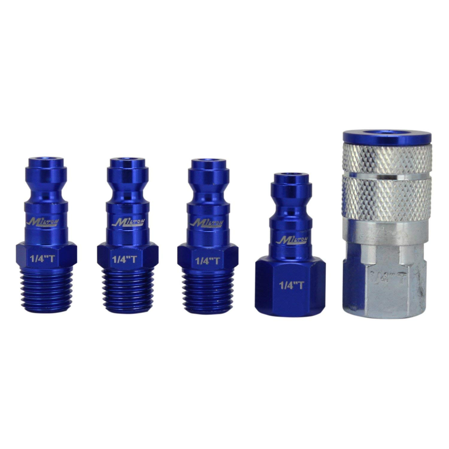 Milton S-305TKIT 5 Piece T-Style 1/4 NPT Blue ColorFit Coupler & Plug Kit